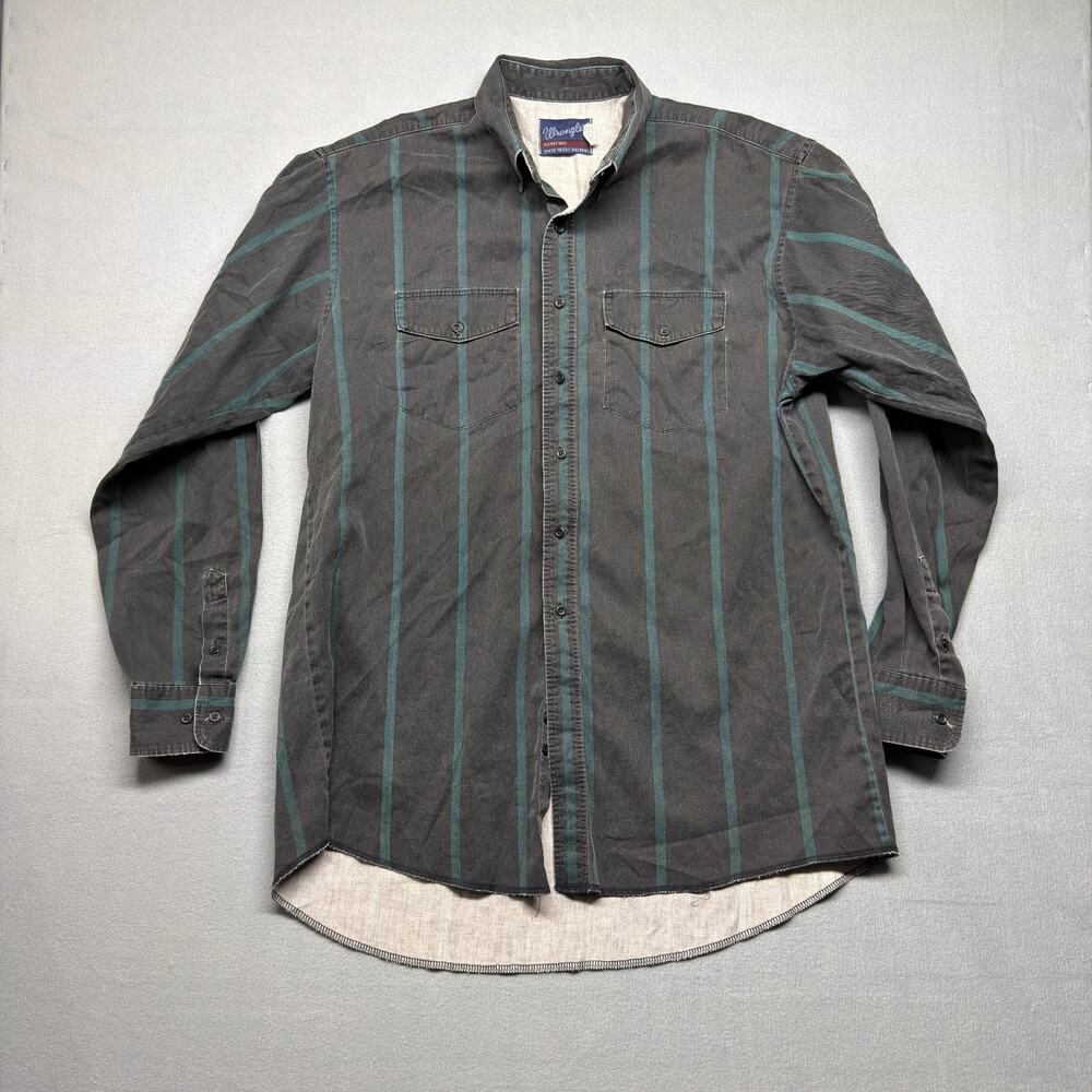 Wrangler X Long Tails Western Shirt Mens L Gray Stripe Button Up Workwear Tall